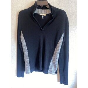 Smartwool Women Sweater Zip Pullover Merino Wool Black Geometric Medium Knit